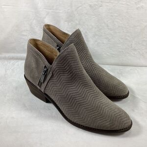 Lucky Brand Women’s Grey Suede Bootie Shoe With Zippers & Block Heel Size 8
